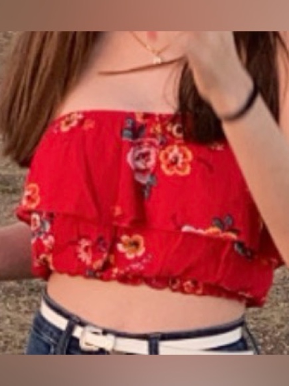 Strap Ruffle Tank Top. Color: Red Size:XXS - Picture 2 of 3